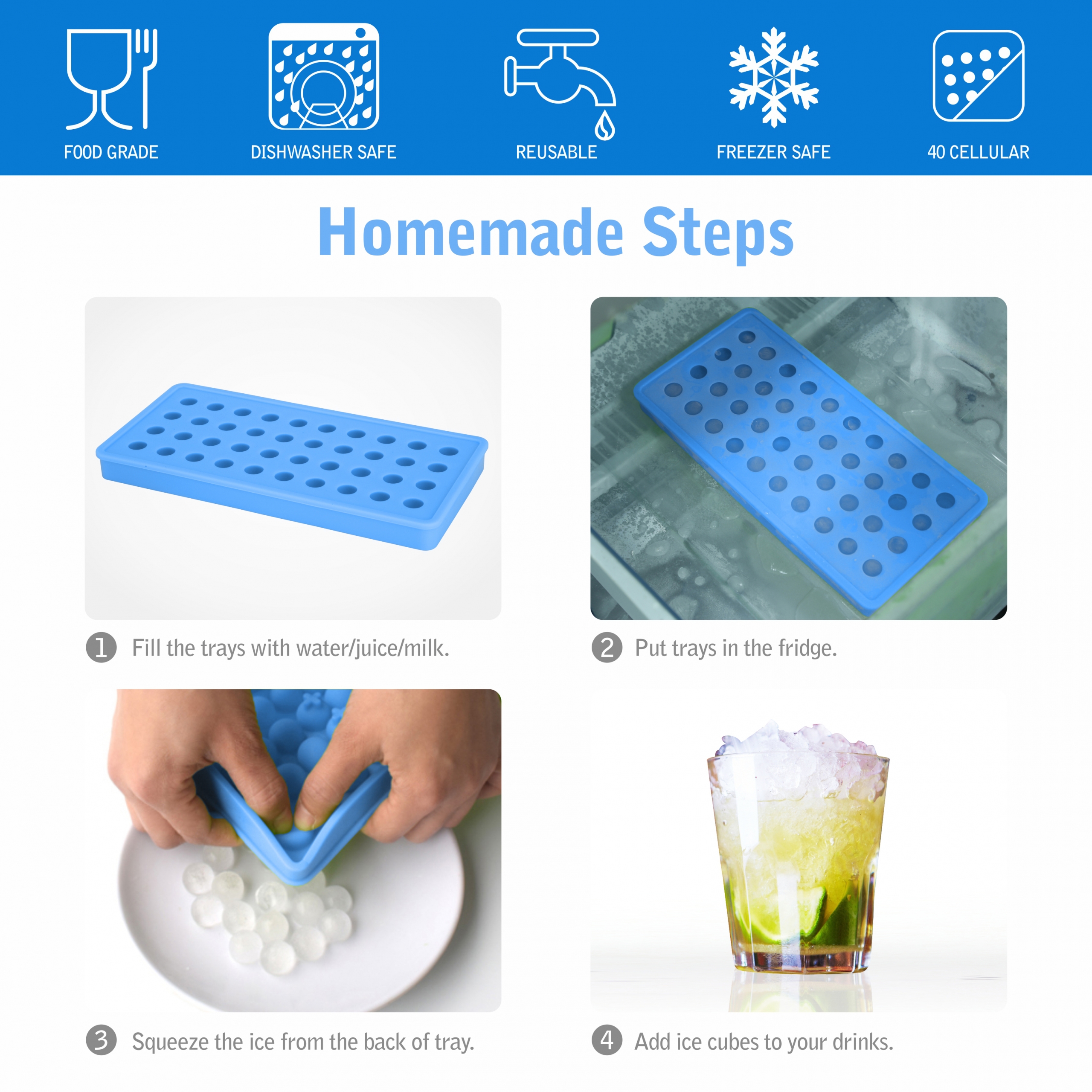 Mini Ice Cube Trays for Freezer with Easy-Release Silicone Bottom