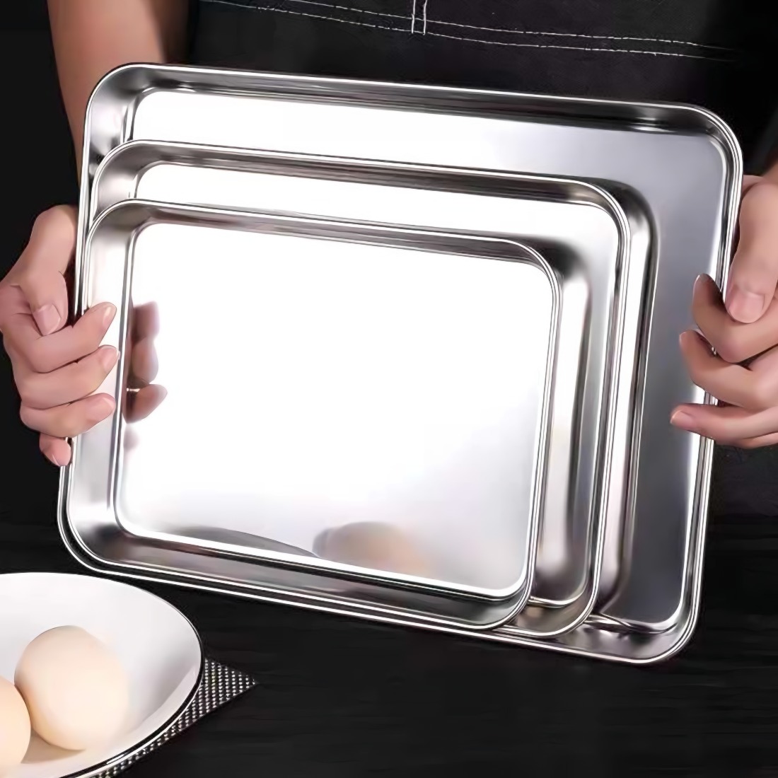 TINANA Baking Sheet Set of 3, Stainless Steel Cookie Sheet, Toaster