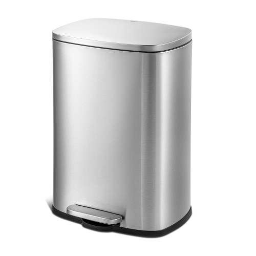 TINANA 50L Heavy Duty Hands-Free Stainless Steel Step Trash Can, 13Gal Soft Close Lid Trashcan, Rectangle Shape