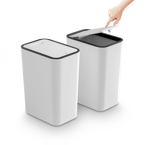 TINANA Bathroom Trash Can with Lid, 4 Gallons/15 Liters Waste Basket with Pop-Up Lid, 2 pack Slim Waste Basket for Toilet, Office, Kitchen, Bedroom, Living Room, Craft Room-White