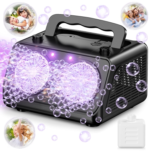 TINANA Bubble Machine with LED Lights, Automatic Dual Fan Portable Bubble Maker, 20000+ Colorful Bubbles/Min for Outdoor Birthday Party